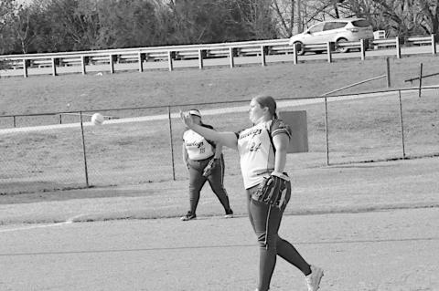 Bowlegs Lady Bison pitcher Ruth Dunagan throws to the waiting Varnum batter. Staff Photo by Bill Anderson