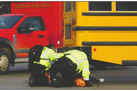Emergency Medical Services participate in simulated bus crash exercise at Gordon Cooper Technology Center