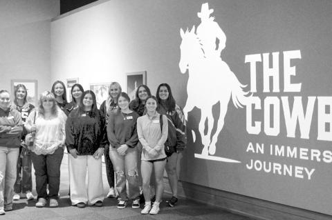 Right, PLC students explore “The Cowboy: An Immersive Journey” exhibit. The 360-degree immersive exhibit uses larger-than-life projections and sweeping soundscapes to bring the landscapes and stories of the American West to life and includes narration
