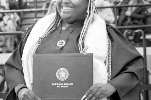 Corrie Williams at East Central University’s Fall 2025 Commencement Ceremony. (Photo by Bridges Velarde)