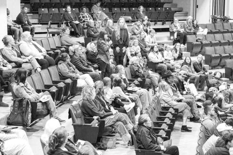 Temple Grandin, pictured above left, spoke during a live Zoom presentation on Nov. 10 at Seminole State College’s Jeff Johnston Auditorium. Above, an attendee asks a question during the Q&amp;A following Temple Grandin’s Zoom presentation at SSC. (Pho