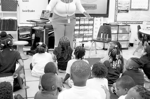 Kindergarten teacher Khori Jensen stands in front of her class at Thelma R. Parks Elementary in Oklahoma City on Aug. 13. A Teacher Pipeline Program in Oklahoma City Public Schools could qualify for $80,000 to $90,000 in matching funds from the state unde