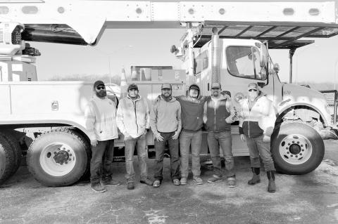 L-r: Ryan Lillard, crew chief, and linemen Jonah Baker, Alex Freeman, Kaden Thomas, Jared Shepherd, and Adam McFarland. (Photo provided by CVEC)