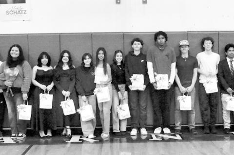 Varnum honored their 2026 seniors before Friday night’s game against the Moss Pirates. The Whippets won both the girls and boys games. Seniors pictured l-r are Breanna Harjo, Ayiana Brown, Benjamin Suarez, Troy Davis, Mvhayv Salceda, Oscary Montesino, C