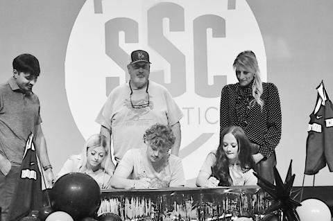 Konawa athletes sign their letter of intent to run Cross Country for Seminole State College this Fall. Athletes L – R: Taylor Pacillo, Rayden Sitton and Rebeckah Sitton. Staff Photo by Bill Anderson