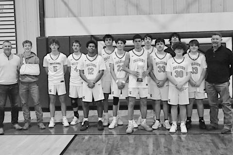 The New Lima Falcons won the Consolation Championship at Bowlegs Saturday. The New Lima Falcons beat Graham-Dustin 80-45. Staff Photo by Bill Anderson
