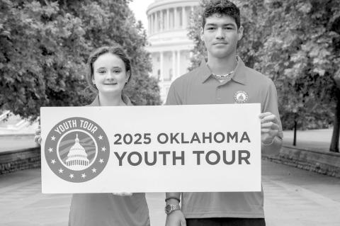 Addison Richardson, from Prague Schools, and Anthony Brand, a homeschooled student, attended the 2025 National Rural Electric Cooperative Association (NRECA) Youth Tour, held last summer in Washington, D.C. (Photo provided by CVEC)