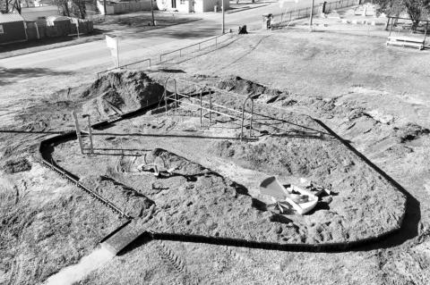 Above, a drone’s-eye view of Seminole’s Maguire Park shows progress in upgrading playground equipment. Demolition was completed just a few weeks ago, and replacement of the equipment is now underway. Upgrades are also in the works at Chase Park. (Phot