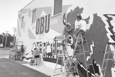Division of Art and Design Installs OBU Mural On Art Annex Building Along Kickapoo Ave.
