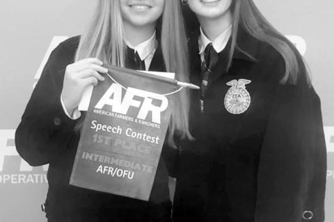 Strother FFA recently competed at the Area American Farmers and Ranchers Speech contest. Gracey Rich (left) placed first in the Intermediate AFR OFU category and qualified to compete at state. Cheyenne Range (right) placed fourth in the Sr. Agribusiness division. (Courtesy photo).