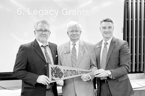 TSET has approved a $13M Legacy Grant to ECU for the purpose of completing the Dan Hays STEM Center and School of Nursing in Ada. From left to right: ECU Provost Dr. Jeffrey Gibson, ECU Senior Advancement Officer Gerald Williamson, and ECU President Wende
