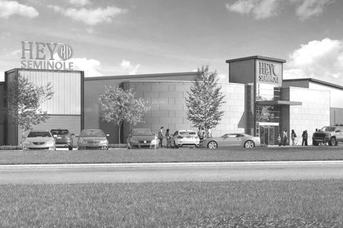 An architectural rendering of the future “Hey Seminole” entertainment center.