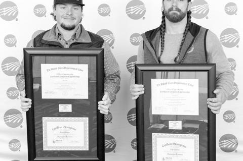 Canadian Valley Electric Cooperative employees Kaden Thomas (left) and Josh Kirkwood have officially completed the Journeyman Linemen program and earned their Department of Labor certification as a Journeyman Lineman. This achievement marks a significant 
