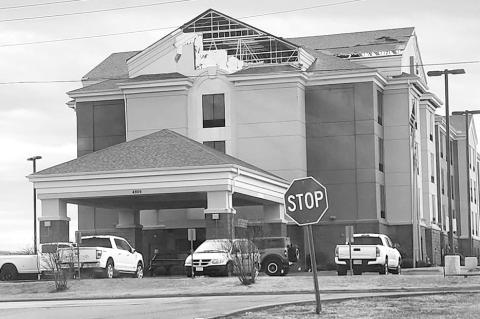 A hotel near the Shawnee Walmart, just north of I-40, sustained damage in a possible tornado early Thursday morning. Northwest Seminole County was briefly under a tornado warning yesterday morning, but no touchdown was reported. —Courtesy Photo