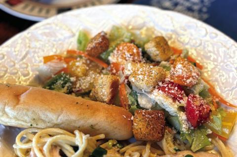 Above, after serving the Seminole Nation Museum and the Wewoka community faithfully for decades, the wooden arbor over the sorghum fire pit is in dire need of repair. Right, Chefs Kristi Boots and Kerri Houghton will have grilled chicken lemon linguini, g