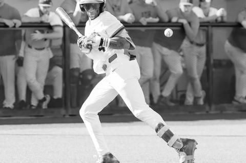 SSC’s Cohl McCoy tries to get out of the way of a pitch. He was hit by the pitch. Courtesy Photo by Glen Bryan
