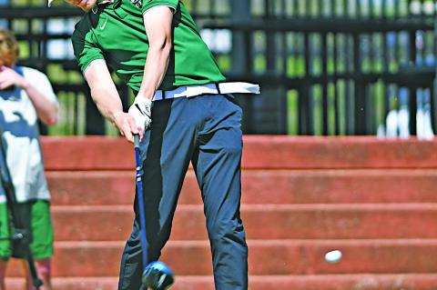 Seminole Chieftain Sam Matthews tees off Wednesday at the 66 Golf Tournament. Courtesy Photo by Brian Blansett