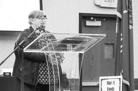 Tracy Jacomo received the Neil Molleur Award for her community service, including her work with Community Friends Food Pantry, at last week’s Seminole Chamber of Commerce banquet. —Courtesy Photo