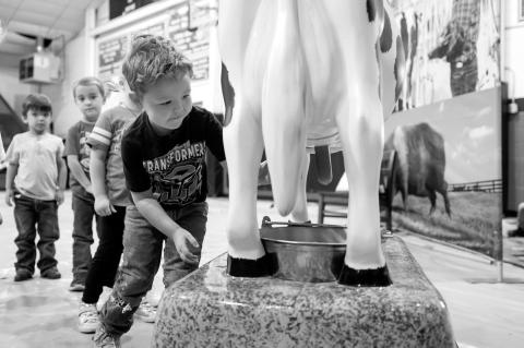 Milking Belle the cow is one of the students’ favorite stations in Oklahoma State University Extension’s Farm to You interactive display. Farm to You helps children learn about where food comes from and how it nourishes the body to grow healthy muscle