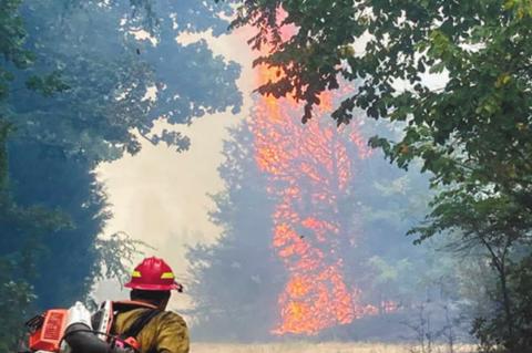 Left, firefighters quickly responded