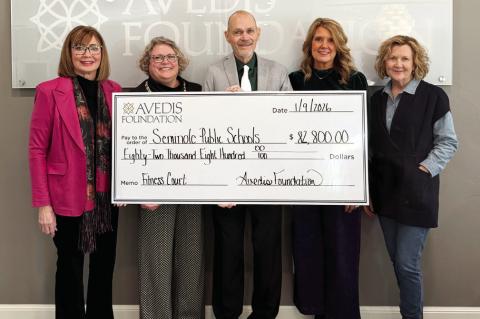 Pictured: Dr. Kathy Laster, President &amp; CEO, Avedis Foundation; Tracy Meeuwsen, Senior Program Director-Data Analyst, Avedis Foundation; Dr. Bob Gragg, Superintendent, Seminole Public Schools; Angela Willmett, Deputy Superintendent, Seminole Public Sc