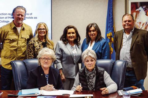 Left, SSC Regents Curtis Morgan, Teresa Burnett and Robyn Ready tour the Esports Lab. Also pictured is NASNTI Computer Science Specialist Alecia Bailey. Above, The Regents extended President Lana Reynolds’ contract at their Jan. 15 meeting. Pictured (se