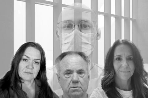 Dying inmate James Havens is shown with his daughters, Jessica Dougherty (left) and Jeni Maus (right) who are fighting for a medical parole hearing. (Photo illustration/Oklahoma Watch)