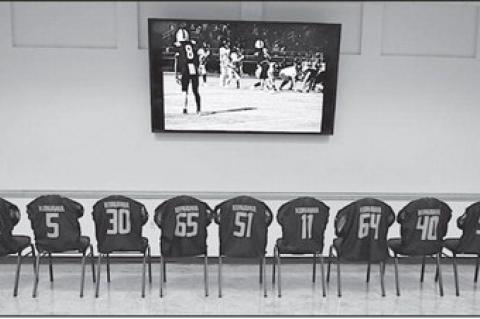 Pictured:Apictured was submitted of the Konawa football seniors’ jerseys that were recognized with All District honors. Courtesy Photo