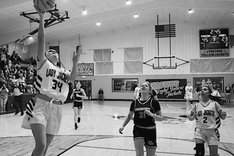 Strother Lady Yellowjacket Brooklyn Turner goes up for the layup Tuesday night. Staff Photo by Andy Wilson