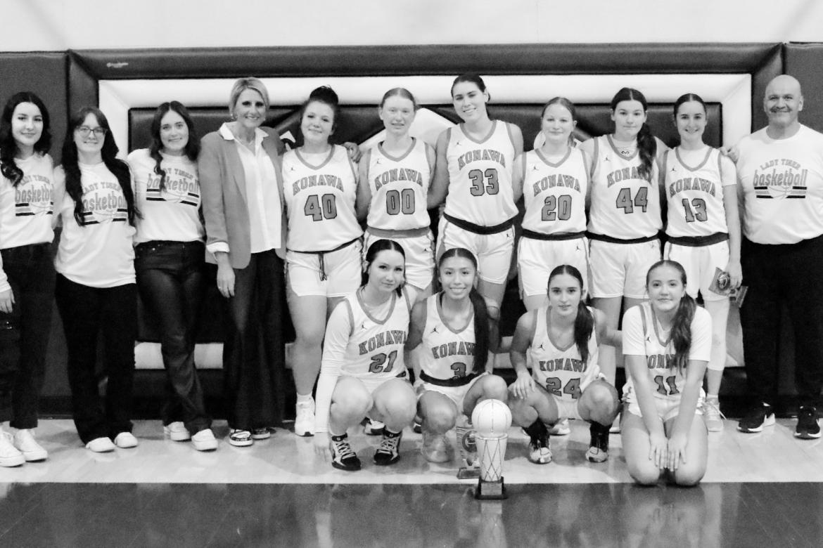 The Konawa Lady Tigers won the Bowlegs Basketball Tournament Runner Up Championship Saturday evening. Courtesy Photo by Don Gallagher