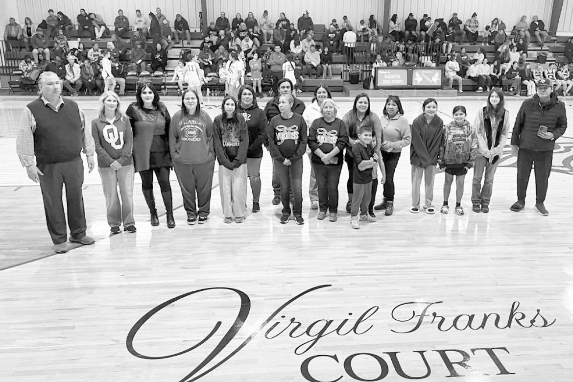 Sasakwa High School has named its basketball court in honor of Virgil Franks, who played on the Vikings’ championship team 1972-73. Franks was also the recipient of the Jim Thorpe award. Dedication ceremonies were held Friday night, Jan. 30. —Photo co