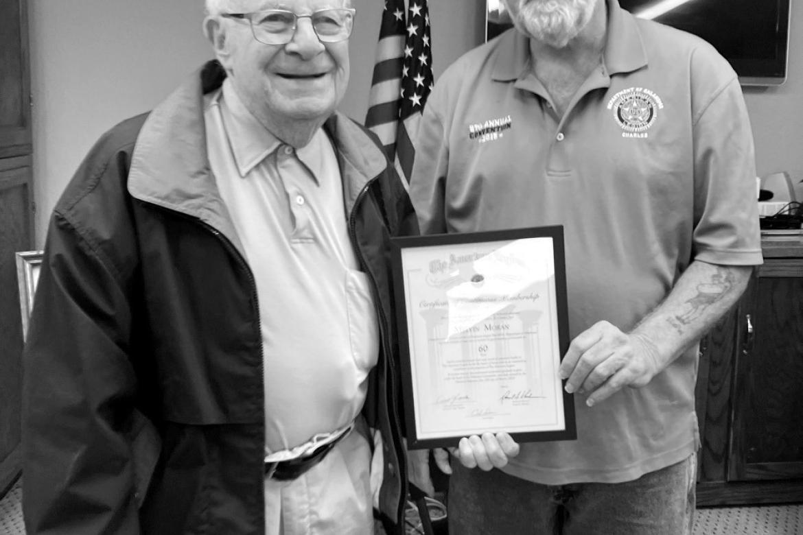 Legion Recognizes Moran as 60-year Member