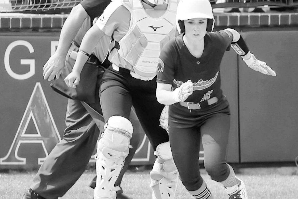 Seminole State Lady Trojan Mckayla Greenshaw heads for first base after she gets the hit. Courtesy Photo by Glen Bryan
