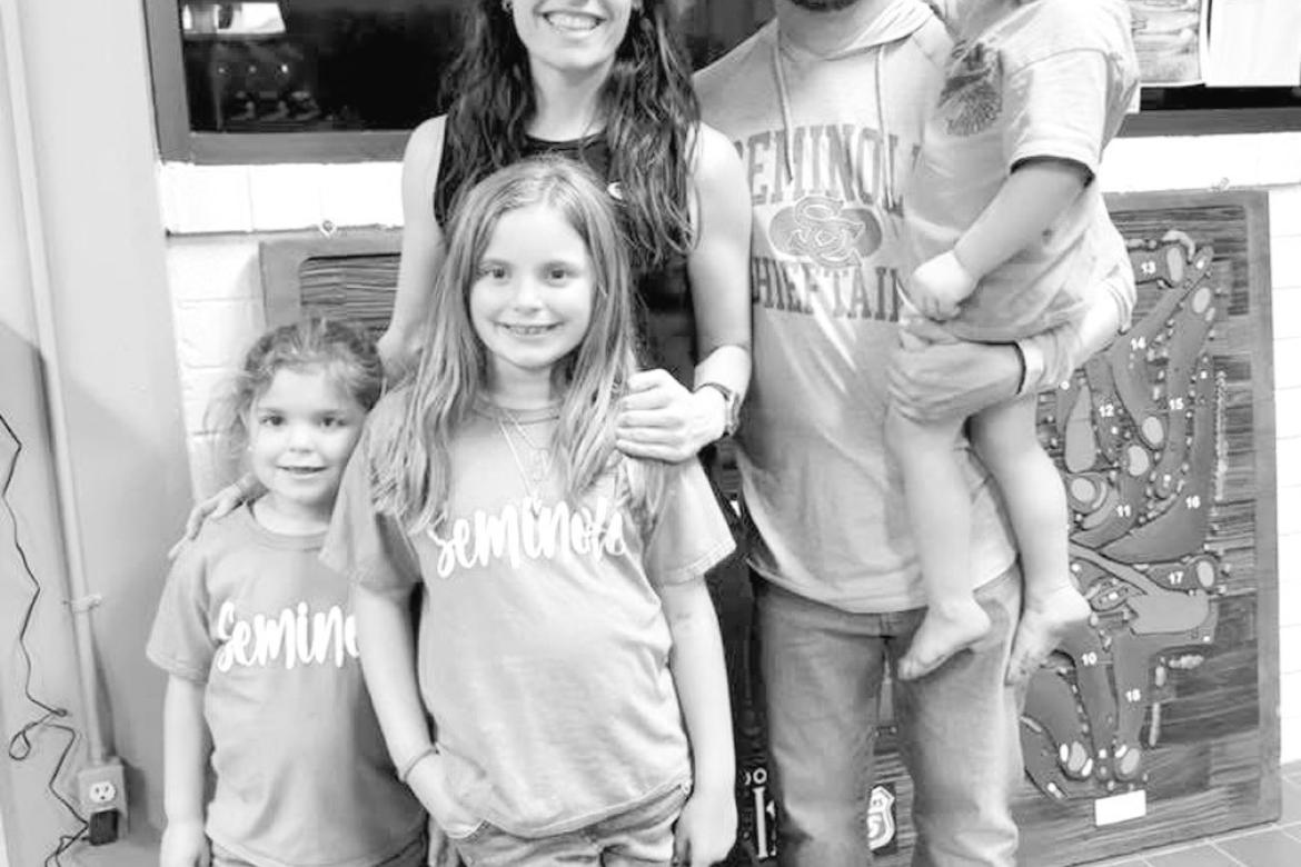 Pictured is Tyler Geohagan with his wife, Dr. Jenna Geohagan and their children, Nora, Maya and Ella. Tyler was elected on Tuesday to serve on the Seminole Public Schools Board of Education. He handily defeated challenger Steven Choate for the seat held b