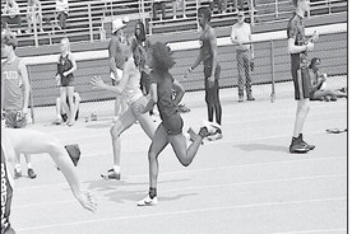 Wewoka Lady Tiger Heavenli Hill places 16th overall in the 100M run with a time of 13.13 Tuesday. Staff Photo by Bill Anderson