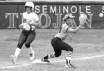 Seminole State Lady Trojan Camryn Westbrook beats the throw to first base. Courtesy Photo by Glen Bryan