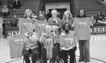 Seminole State Lady Belles 1976 Alumni attended the Monday night basketball game with Head Coach Dixie Woodall in bottom center. Staff Photo by Bill Anderson