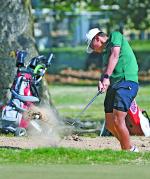 Seminole Chieftain Tre Hasbell uses a wedge to get out of a trap in the tournament. Courtesy Photo by Brian Blansett